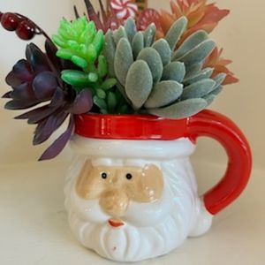 Santa Mug With Faux Christmas Themed Succulent Arrangement